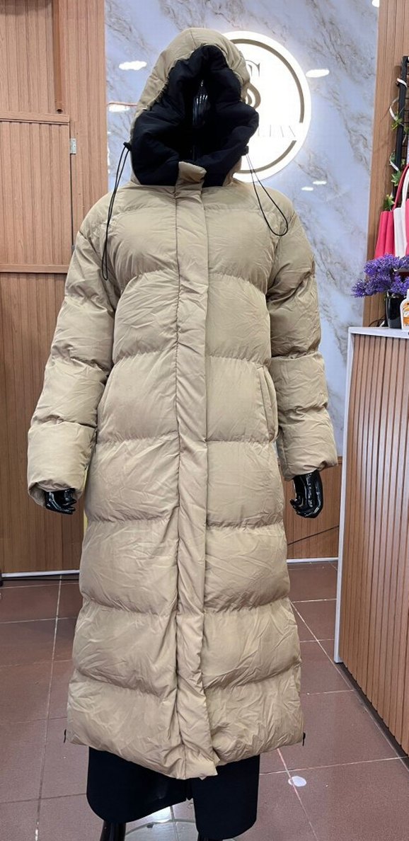 Bej Uzun Kadın Kışlık Mont Kürklü - Görsel 5