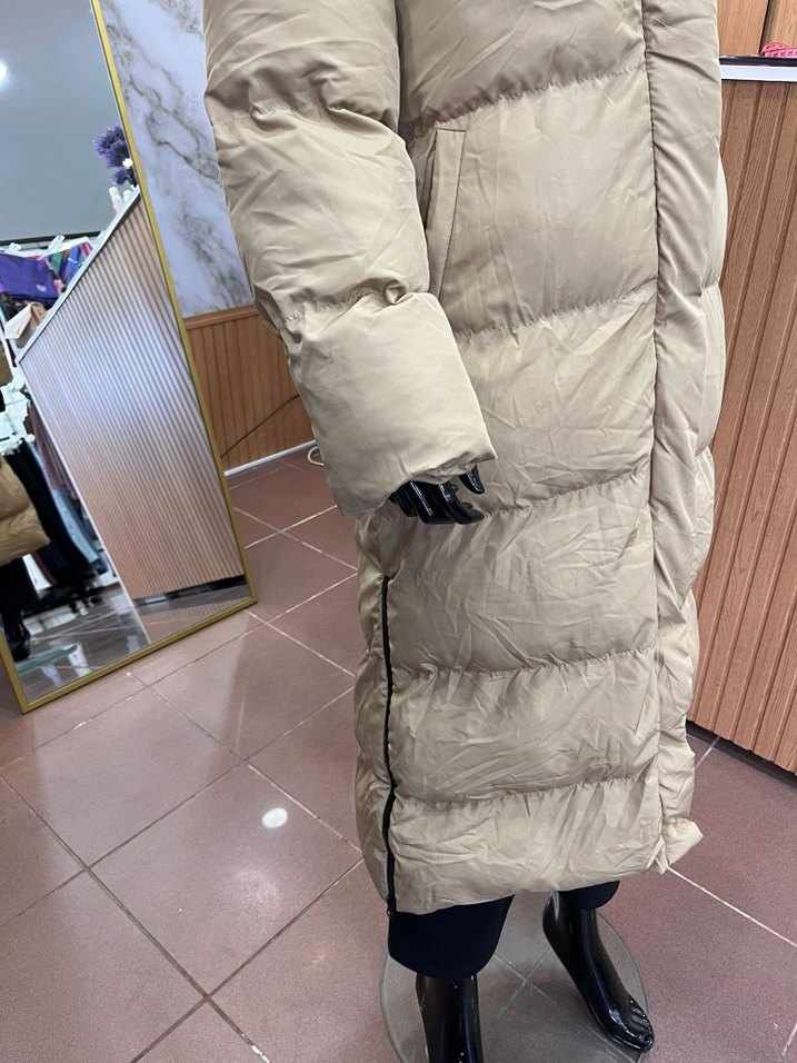 Bej Uzun Kadın Kışlık Mont Kürklü - Görsel 3