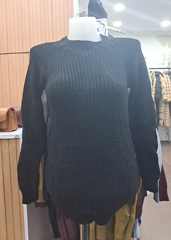 Bej Triko Kadın Kazak, Bisiklet Yaka, Uzun Kollu - Görsel 2