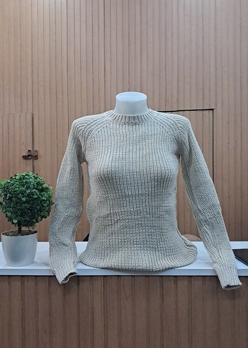 Bej Triko Kadın Kazak, Bisiklet Yaka, Uzun Kollu - Görsel 4