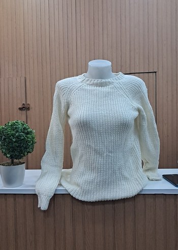 Bej Triko Kadın Kazak, Bisiklet Yaka, Uzun Kollu - Görsel 5