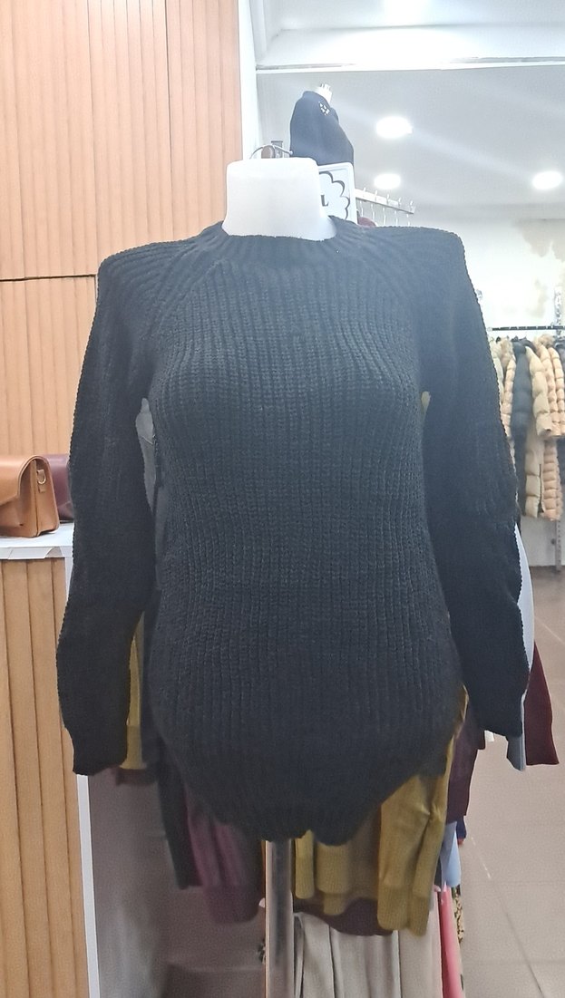 Bej Triko Kadın Kazak, Bisiklet Yaka, Uzun Kollu - Görsel 2