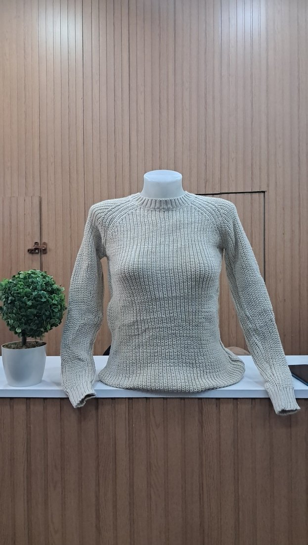 Bej Triko Kadın Kazak, Bisiklet Yaka, Uzun Kollu - Görsel 4