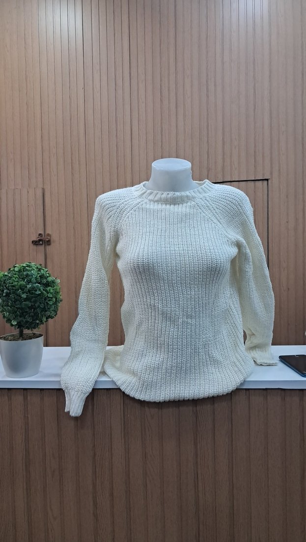 Bej Triko Kadın Kazak, Bisiklet Yaka, Uzun Kollu - Görsel 5