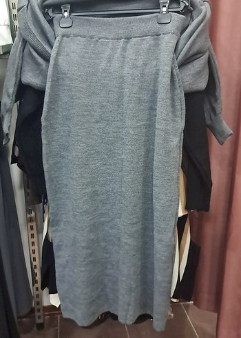 Gri Uzun Kollu Boğazlı Örgü Kadın Kazak Takım - Görsel 4