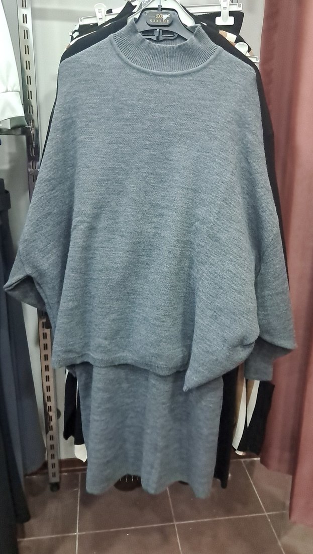 Gri Uzun Kollu Boğazlı Örgü Kadın Kazak Takım - Görsel 5