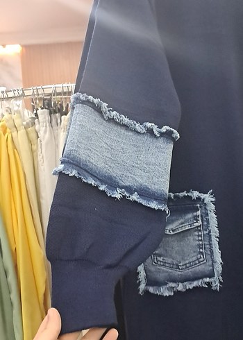 Kadın Mavi Denim Detaylı Uzun Kollu Tunik - Görsel 3
