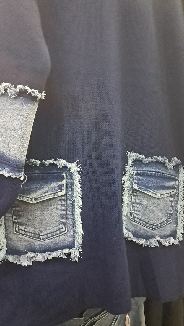 Kadın Mavi Denim Detaylı Uzun Kollu Tunik - Görsel 2