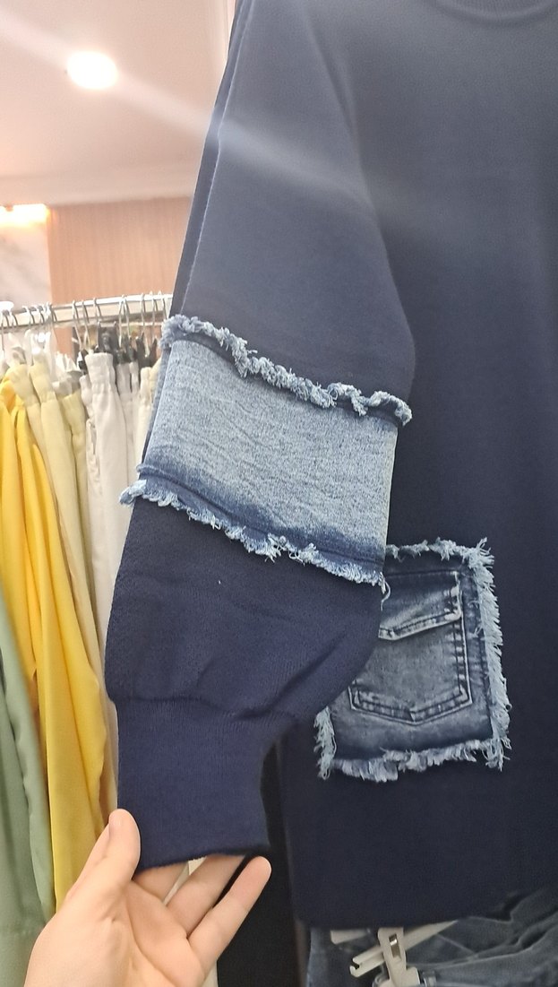 Kadın Mavi Denim Detaylı Uzun Kollu Tunik - Görsel 3