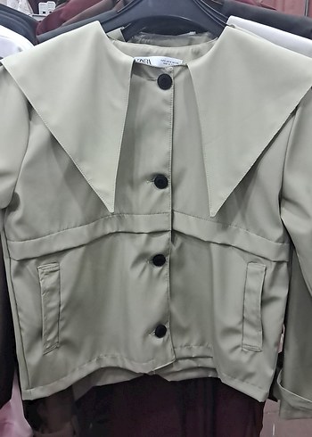 Bej Mini Kadın Ceket, Düğmeli, Notch Yaka - Görsel 4