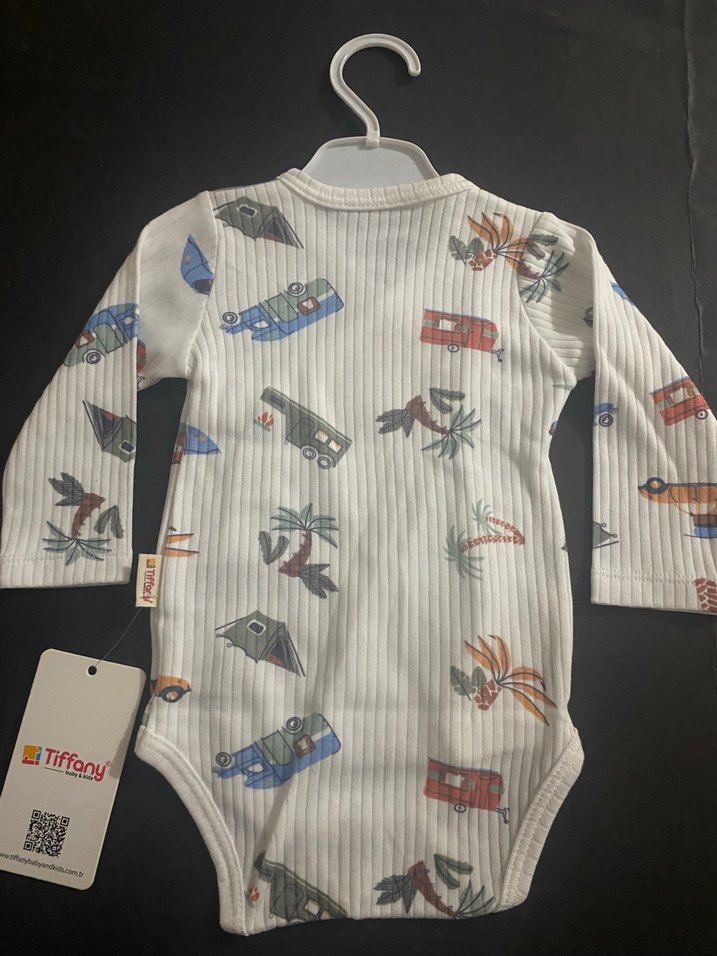 Beyaz Baskılı Pamuklu Uzun Kollu Bebek Body - Görsel 2