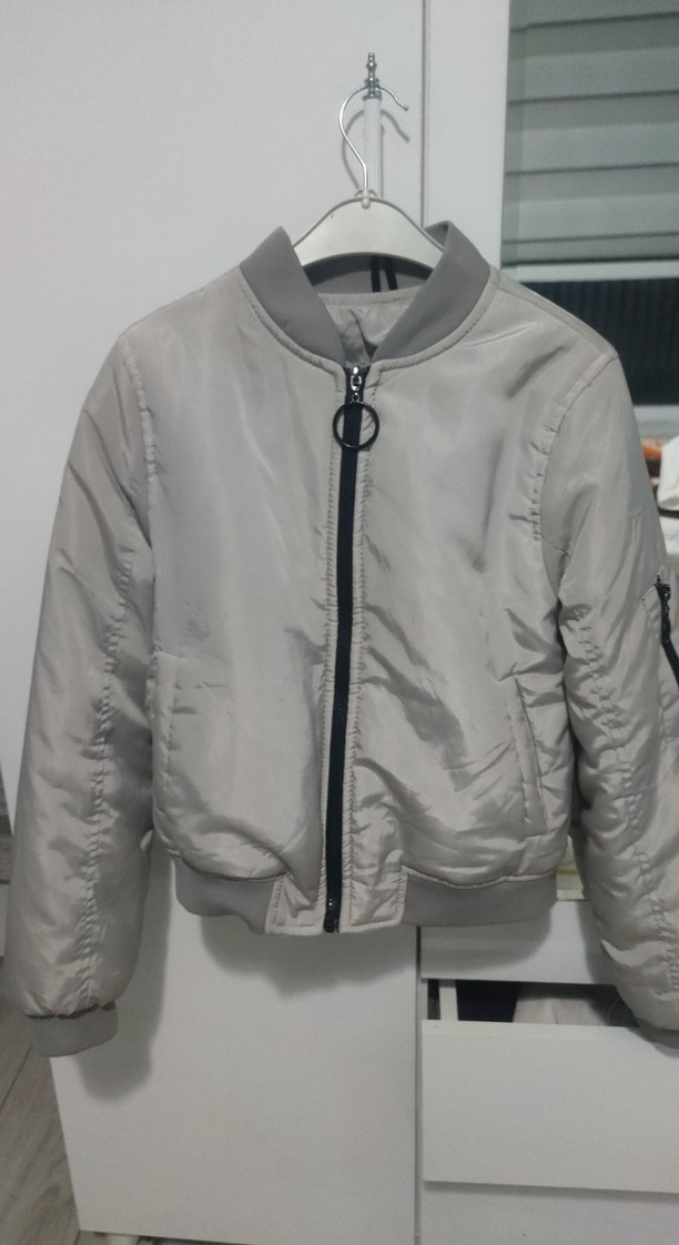 Gri Fermuarlı Kadın Sokak Stili Ceket - Görsel 2