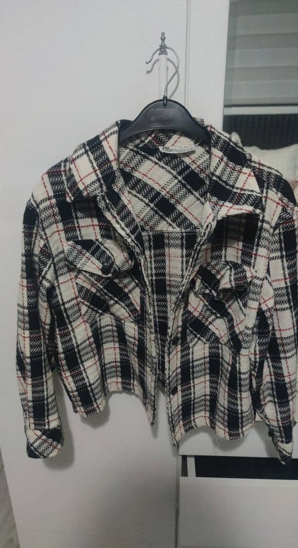 Gri Kareli Düğmeli Mini Kadın Gömlek - Görsel 3