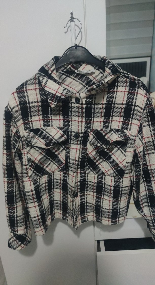 Gri Kareli Düğmeli Mini Kadın Gömlek - Görsel 2