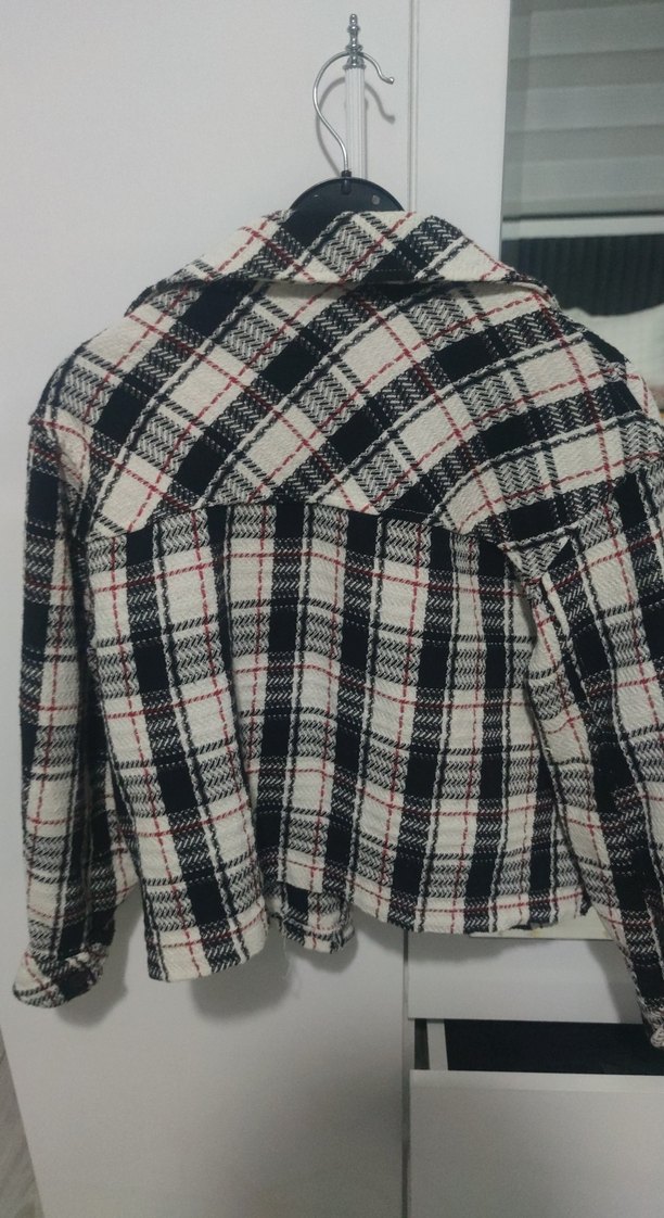 Gri Kareli Düğmeli Mini Kadın Gömlek - Görsel 4