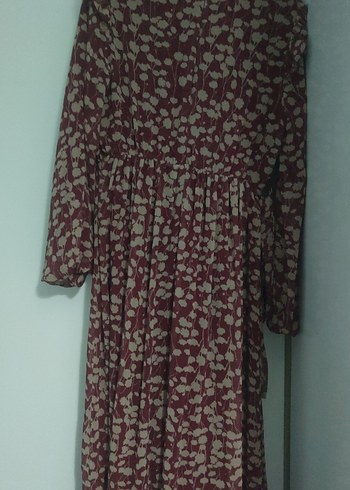 Bordo Bohem Uzun Kollu Fırfırlı Elbise - Görsel 3