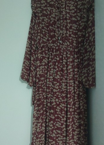 Bordo Bohem Uzun Kollu Fırfırlı Elbise - Görsel 2