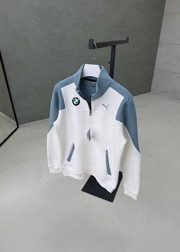 Beyaz Gri Fermuarlı Erkek Sweatshirt - Görsel 2