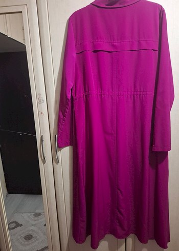 Uzun, Fermuarlı Mor Kadın Yağmurluk - Görsel 2