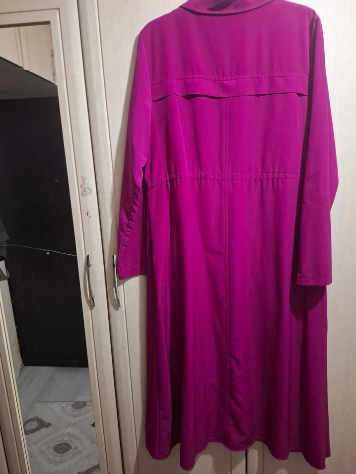 Uzun, Fermuarlı Mor Kadın Yağmurluk - Görsel 2