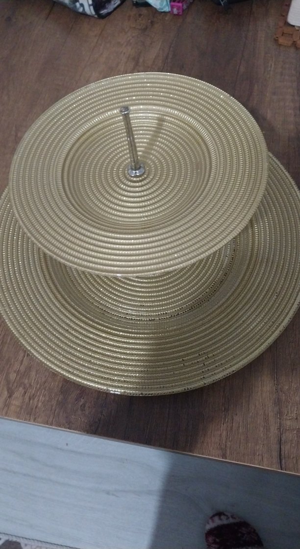 Parlak Altın Renkli İki Katlı Sunum Tabağı - Görsel 2