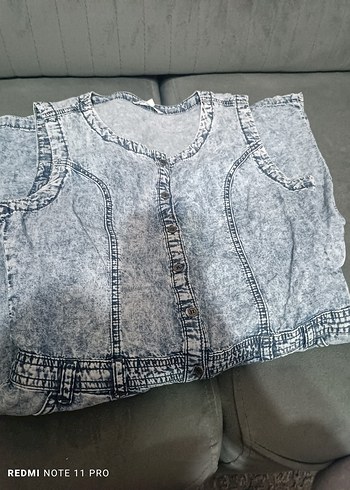 Kız Çocuk Gri Denim Düğmeli Tulum - Görsel 3