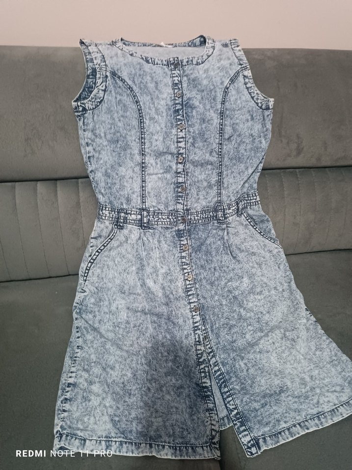 Kız Çocuk Gri Denim Düğmeli Tulum - Görsel 2