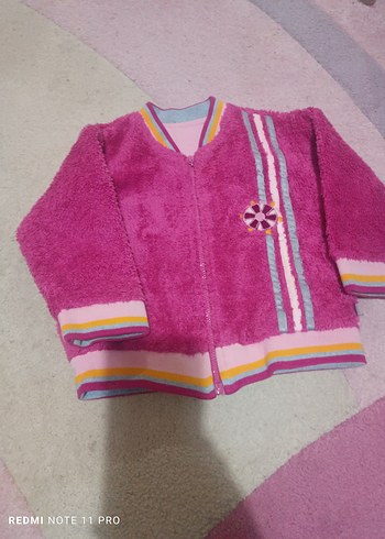 Kız Çocuk Renkli Örgü V Yaka Ceket - Görsel 3