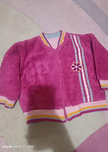 Kız Çocuk Renkli Örgü V Yaka Ceket - Görsel 2