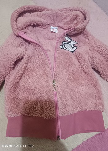 Kız Çocuk Kapüşonlu Peluş Ceket - Görsel 2