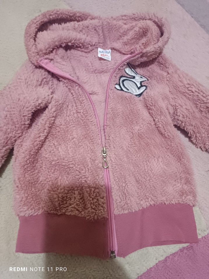 Kız Çocuk Kapüşonlu Peluş Ceket - Görsel 2