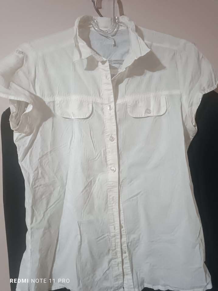 Kadın Beyaz Pamuklu Kısa Kollu Gömlek - Görsel 3