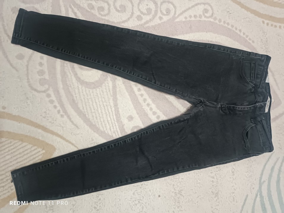 Gri Kadın Normal Kesim Esnek Denim Pantolon - Görsel 2