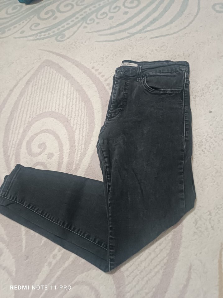 Gri Kadın Normal Kesim Esnek Denim Pantolon - Görsel 3