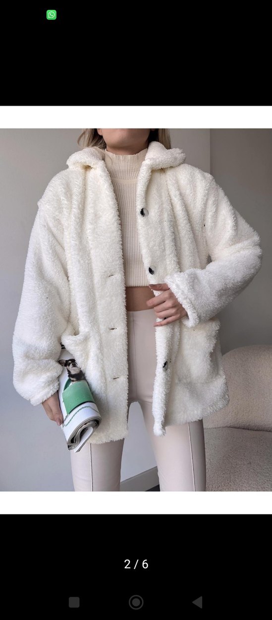 Kadın Beyaz Midi Boy Kürk Detaylı Ceket - Görsel 2