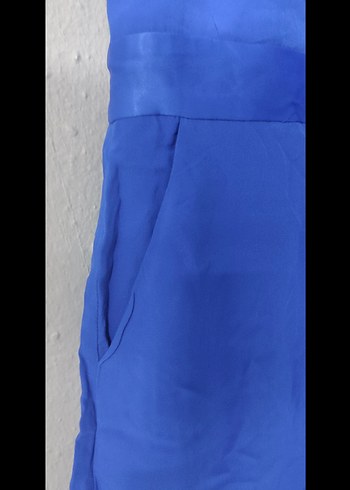 Mavi Kısa Kollu Fırfırlı Kadın Tulum - Görsel 3