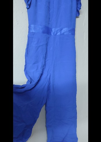 Mavi Kısa Kollu Fırfırlı Kadın Tulum - Görsel 4