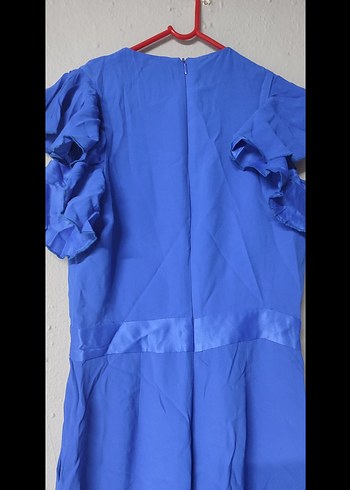 Mavi Kısa Kollu Fırfırlı Kadın Tulum - Görsel 7