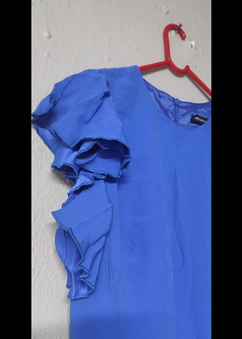 Mavi Kısa Kollu Fırfırlı Kadın Tulum - Görsel 5