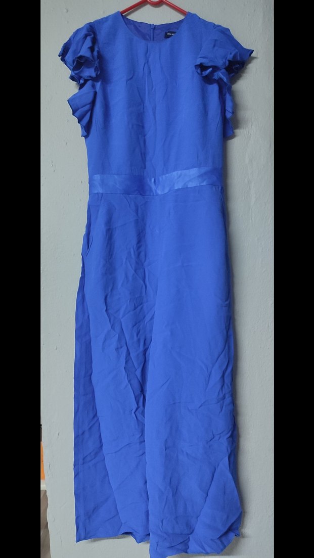 Mavi Kısa Kollu Fırfırlı Kadın Tulum - Görsel 2