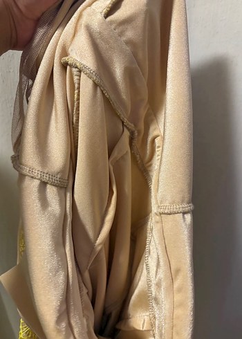 Sarı Nakışlı Uzun Dantelli Kadın Elbise - Görsel 5