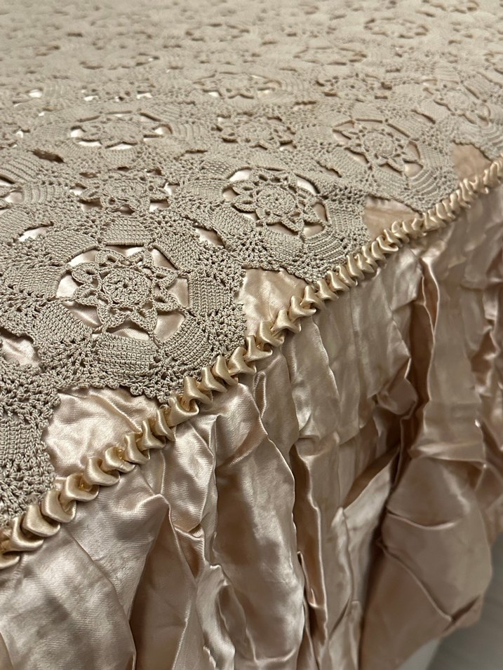 Dantel Saten Parlak Bej Yatak Örtüsü - Görsel 4