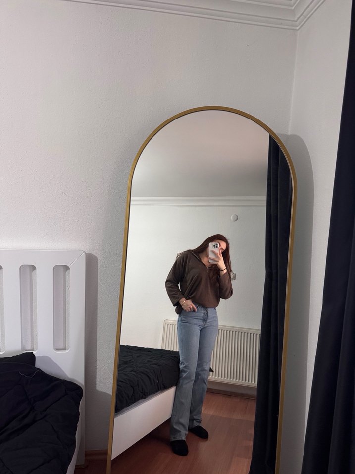 Düğmeli Gri Mavi Midi Denim Kadın Jean - Görsel 2