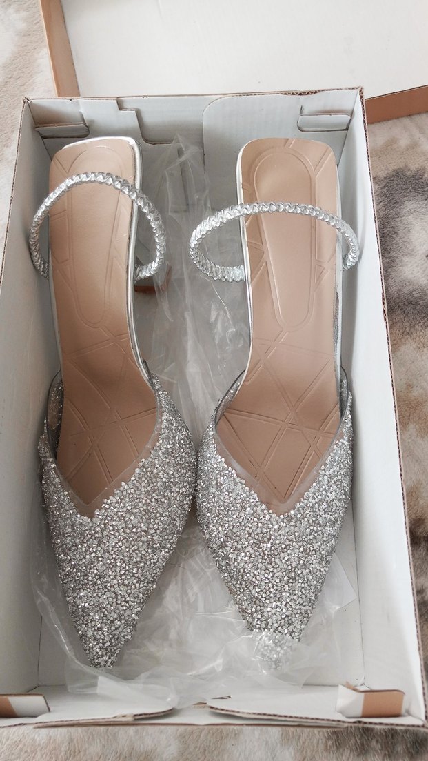 Gri Yılan Desenli Simli Stiletto Kadın Ayakkabı - Görsel 3