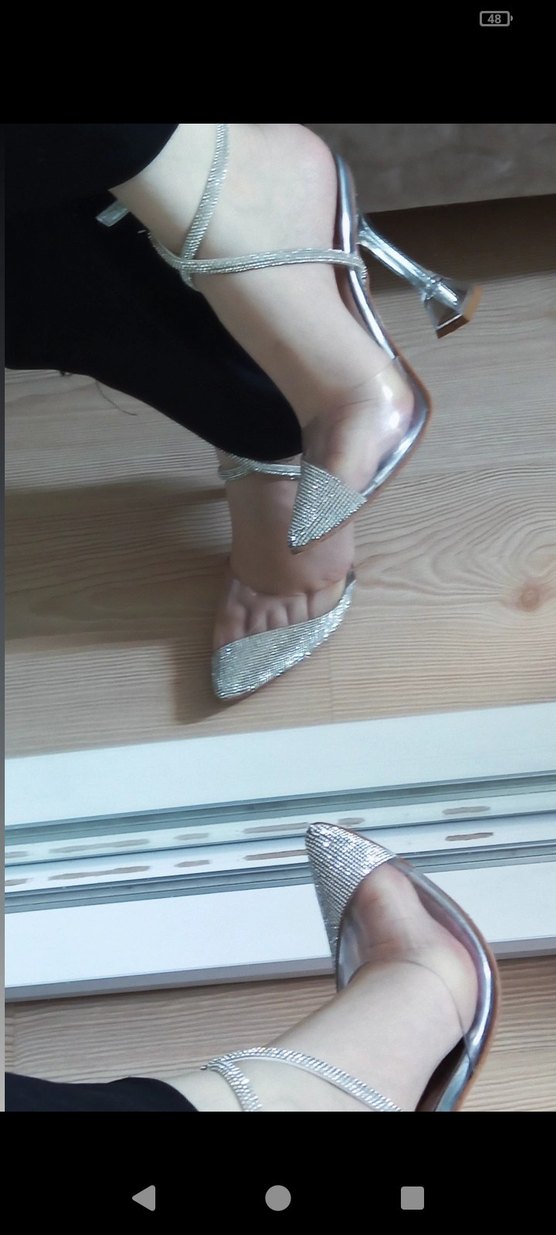 Gri Parlak Taşlı Stiletto Abiye Ayakkabı - Görsel 2