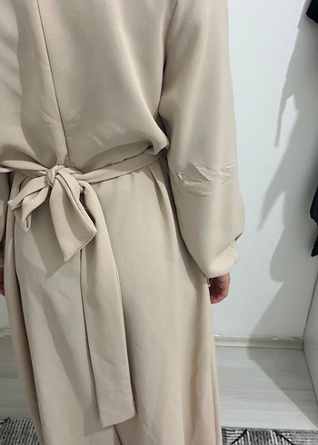 Bej Yüksek Yakalı Salaş Kumaş Tulum - Görsel 4