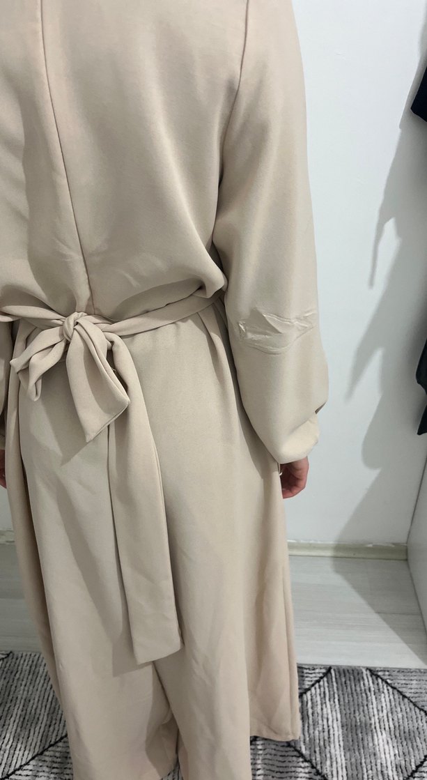 Bej Yüksek Yakalı Salaş Kumaş Tulum - Görsel 4