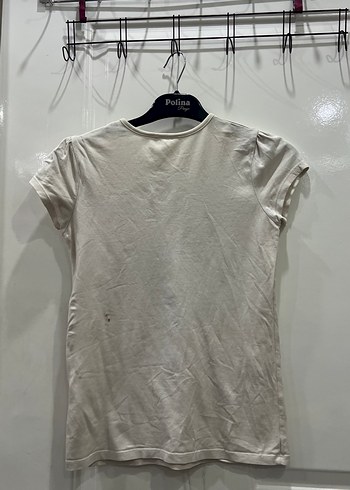 Kız Çocuk Beyaz Kısa Kollu Payetli Fiyonklu Tişört - Görsel 2