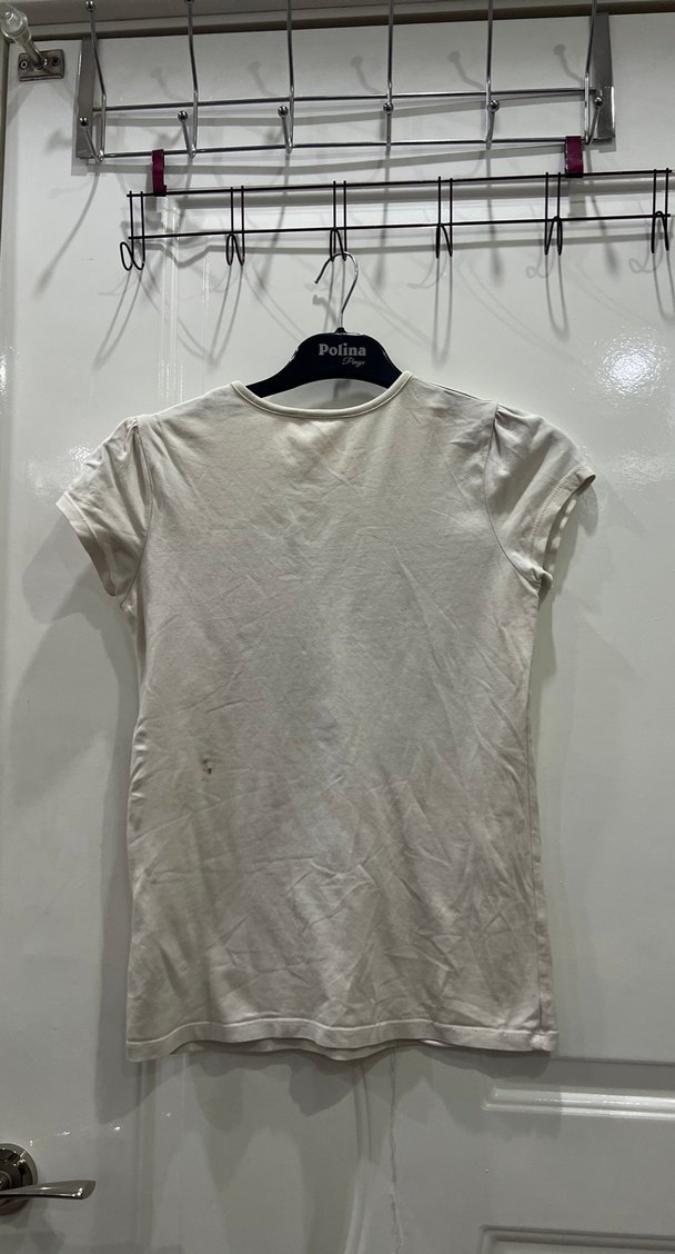 Kız Çocuk Beyaz Kısa Kollu Payetli Fiyonklu Tişört - Görsel 2