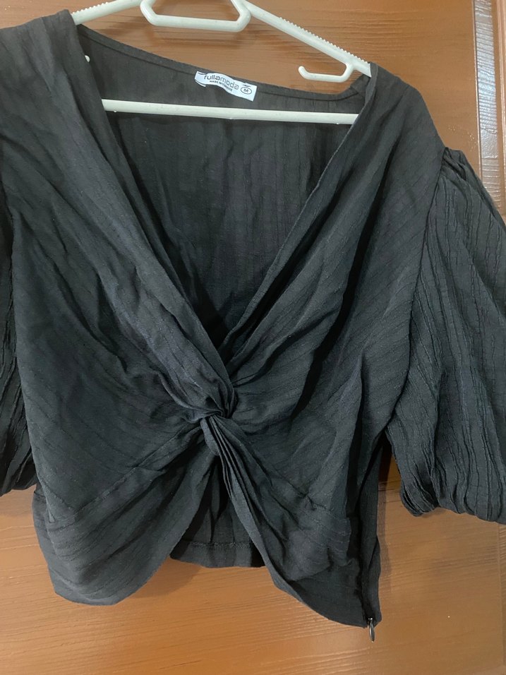 Siyah Örme crop bluz - Görsel 2